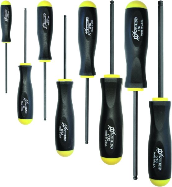 BONDHUS BSX8 Ball Driver Hex Screwdriver 8pcs Imperial Set 7/64"-5/16", 10633