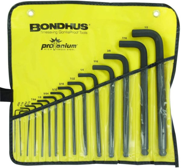 BONDHUS BLX15P BallEnd Hex Key 15pcs Imperial Set 0.050 - 1/2" in Pouch, 10935