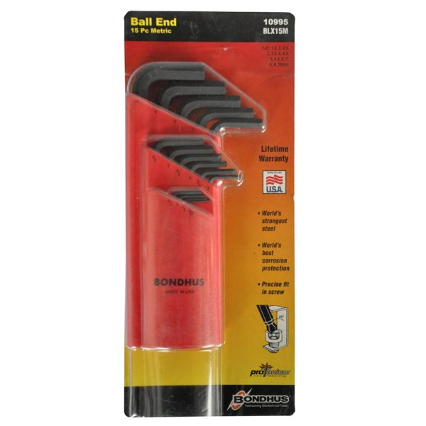 BONDHUS BLX15M BallEnd Hex Key 15pcs Set 1.27mm-10mm 10995