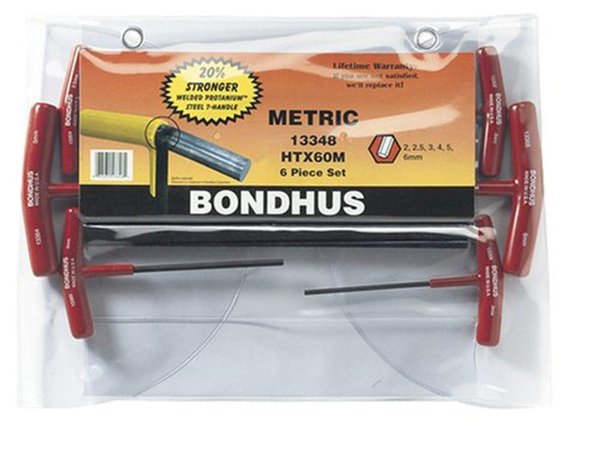 BONDHUS HTX60M T-Handle Hex Driver 6pcs Metric Set 2-6mm, 13348