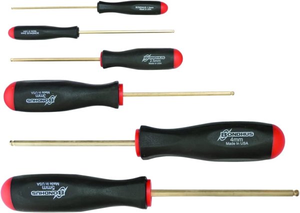 BONDHUS BSX6MG Gold Guard Ball Hex Screwdriver 6pcs Metric Set 1.5mm-5mm, 38686