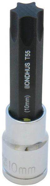 BONDHUS T45 ProHold Torx InHex Bit + 3/8" " Socket, TX45, 44245