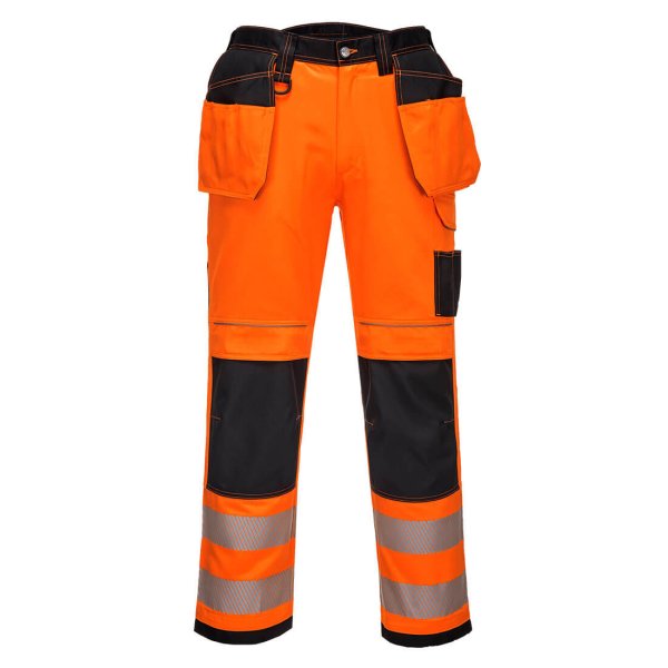 PW306 - PW3 Hi-Vis Stretch Holster Pocket Trousers Orange/Black