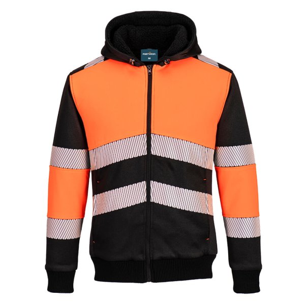 PW377 - PW3 Zipped Class 1 Winter Hoodie Orange/Black