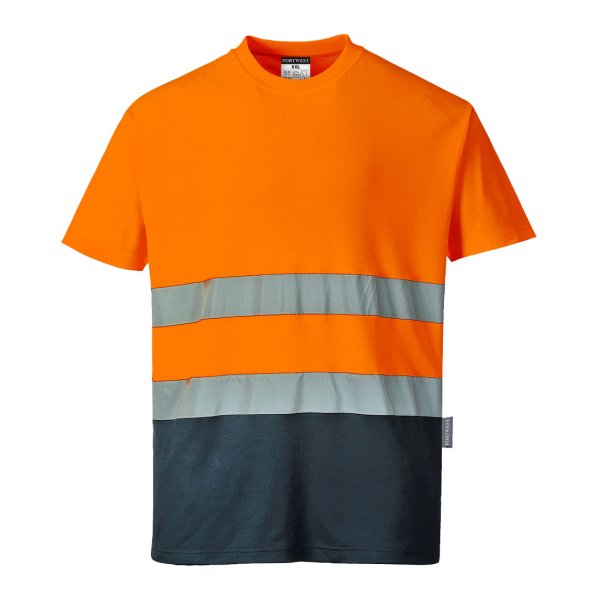 S173 - Hi-Vis Cotton Comfort Contrast T-Shirt S/S Orange/Navy