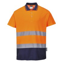 S174 - Hi-Vis Cotton Comfort Contrast Polo Shirt S/S Orange/Navy