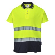 S174 - Hi-Vis Cotton Comfort Contrast Polo Shirt S/S Yellow/Navy