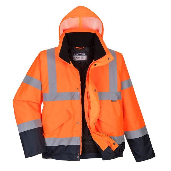 S266 - Hi-Vis Contrast Winter Bomber Jacket Orange/Navy