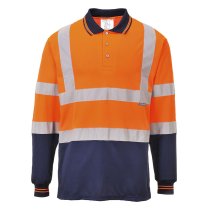 S279 - Hi-Vis Contrast Polo Shirt L/S Orange/Navy