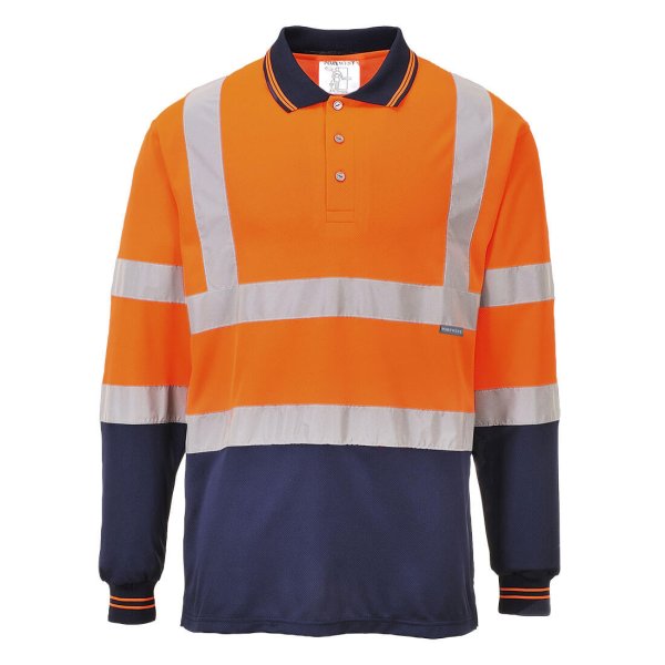 S279 - Hi-Vis Contrast Polo Shirt L/S Orange/Navy