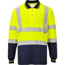 S279 - Hi-Vis Contrast Polo Shirt L/S Yellow/Navy