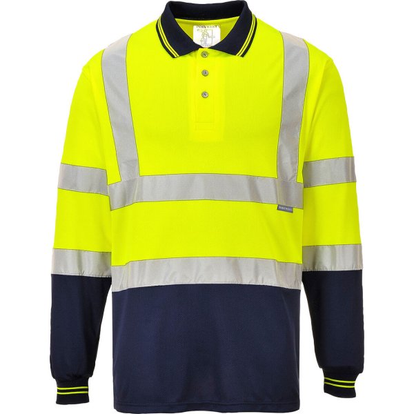 S279 - Hi-Vis Contrast Polo Shirt L/S Yellow/Navy