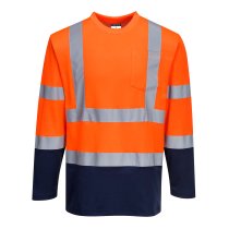 S280 - Hi-Vis Cotton Comfort Contrast T-Shirt L/S Orange/Navy