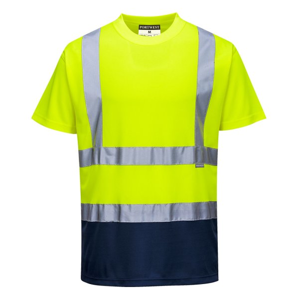 S378 - Hi-Vis Contrast T-Shirt S/S Yellow/Navy