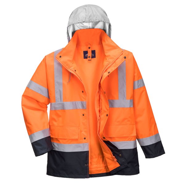 S471 - Hi-Vis 4-in-1 Contrast Traffic Jacket Orange/Navy