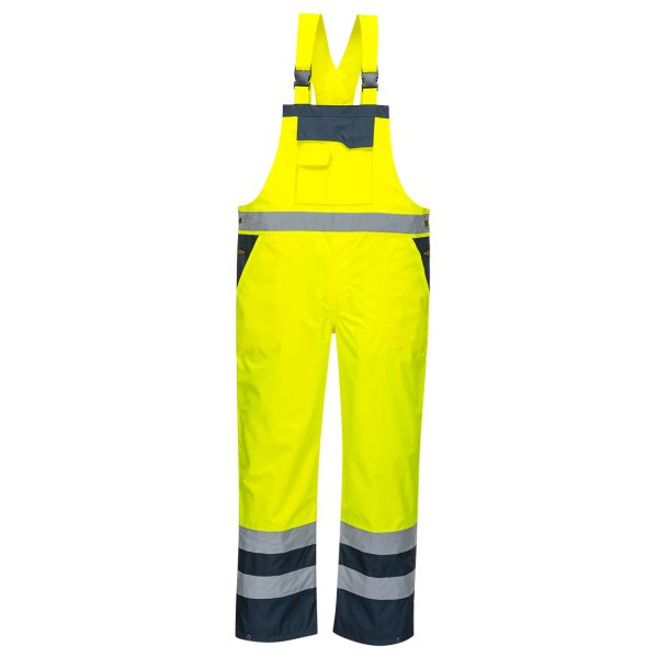 S488 - Hi-Vis Breathable Contrast Rain Bib and Brace Yellow/Navy