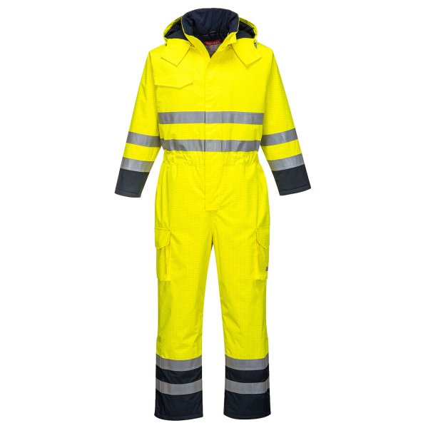 S775 - Bizflame Rain Hi-Vis Multi Coverall Yellow/Navy