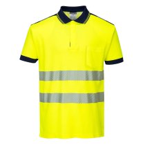 T180 - PW3 Hi-Vis Cotton Comfort Polo Shirt S/S Yellow/Navy