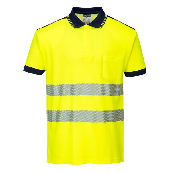 T180 - PW3 Hi-Vis Cotton Comfort Polo Shirt S/S Yellow/Navy