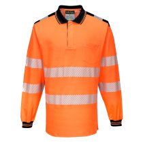 T184 - PW3 Hi-Vis Cotton Comfort Polo Shirt L/S Orange/Black