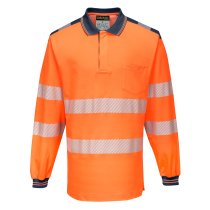 T184 - PW3 Hi-Vis Cotton Comfort Polo Shirt L/S Orange/Navy