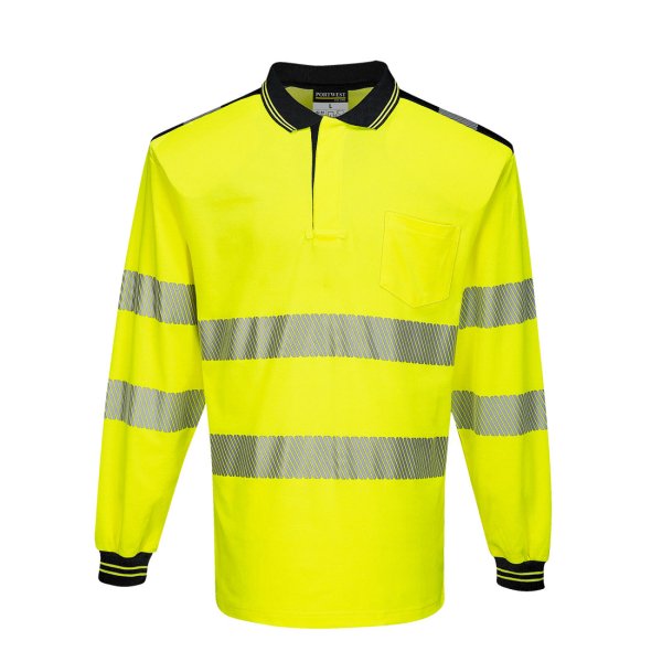 T184 - PW3 Hi-Vis Cotton Comfort Polo Shirt L/S Yellow/Black