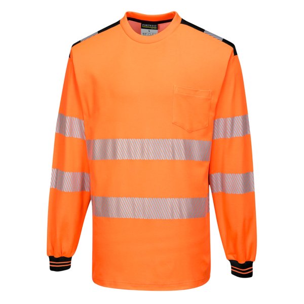 T185 - PW3 Hi-Vis Cotton Comfort T-Shirt L/S Orange/Black