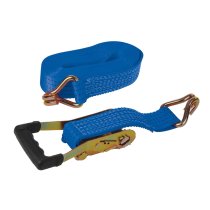 Silverline Rubber-Handled Ratchet Tie Down Strap J-Hook 8m x 50mm - Rated 1700kg Capacity 3400kg