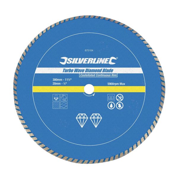 Silverline Turbo Wave Diamond Blade 300 x 20mm Castellated Continuous Rim