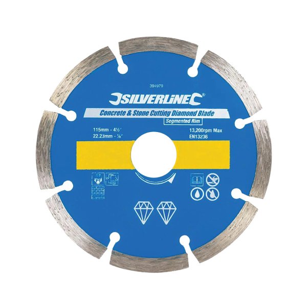 Silverline Concrete & Stone Cutting Diamond Blade 115 x 22.23mm Segmented Rim