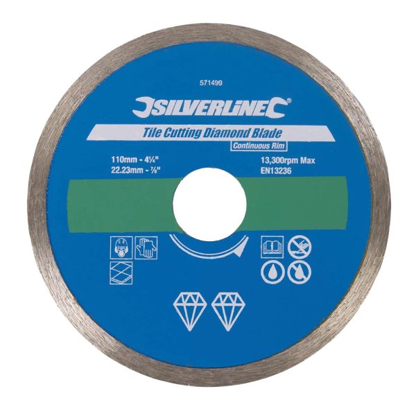 Silverline Tile Cutting Diamond Blade 110 x 22.23mm Continuous Rim