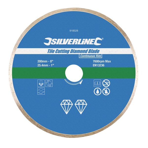 Silverline Tile Cutting Diamond Blade 200 x 25.4mm Continuous Rim