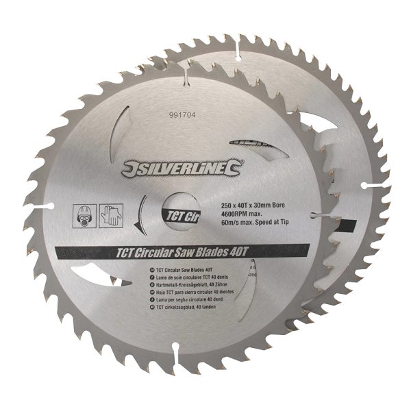 Silverline TCT Circular Saw Blades 40, 60T 2pk 250 x 30 - 25, 20, 16mm Rings