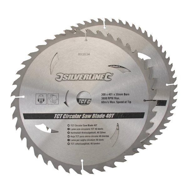 Silverline TCT Circular Saw Blades 40, 60T 2pk 300 x 30 - 25, 20, 16mm Rings