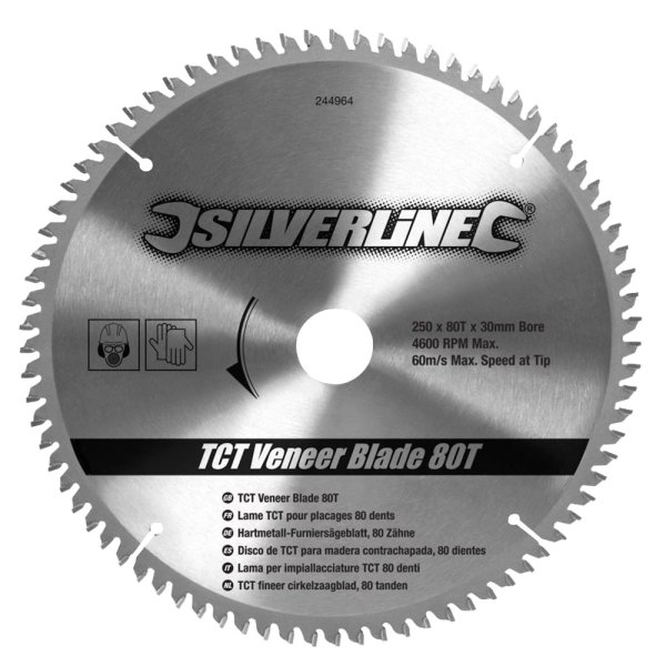 Silverline TCT Veneer Blade 80 T250 x 30 - 25, 20, 16mm Rings