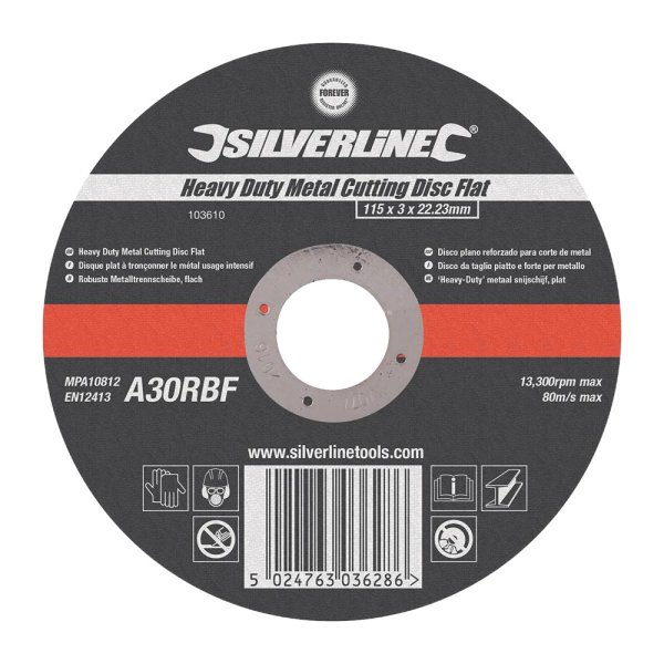 Silverline Heavy Duty Metal Cutting Disc Flat 115 x 3 x 22.23mm