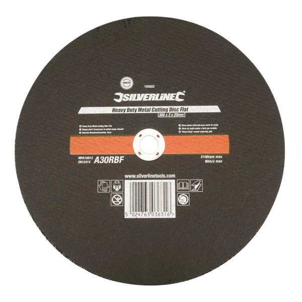 Silverline Heavy Duty Metal Cutting Disc Flat 300 x 3 x 20mm