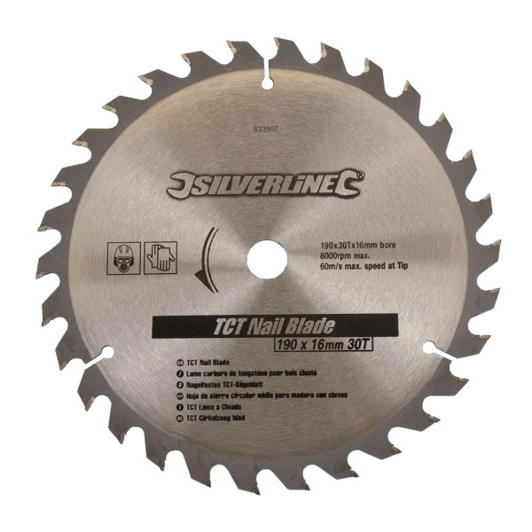 Silverline TCT Nail Blade 30T 190 x 16 - No Rings