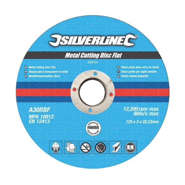 Silverline Metal Cutting Discs Flat 10pk 125 x 3 x 22.23mm