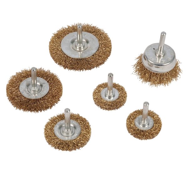 Silverline Brassed Steel Wire Wheel & Cup Brush Set 6pce